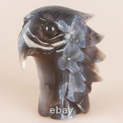 4.3 Natural Geode Agate Quartz Crystal Hand Carved Eagle Head Animal 588g