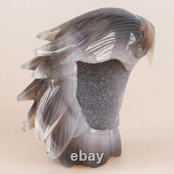 4.3 Natural Geode Agate Quartz Crystal Hand Carved Eagle Head Animal 588g