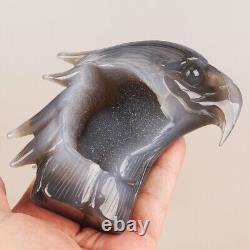 4.3 Natural Geode Agate Quartz Crystal Hand Carved Eagle Head Animal 588g