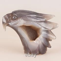 4.5 Natural Geode Agate Quartz Crystal Hand Carved Eagle Head Animal 483g
