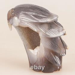 4.5 Natural Geode Agate Quartz Crystal Hand Carved Eagle Head Animal 483g