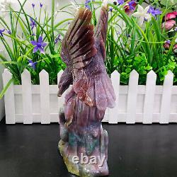 4.67LB ocean jasper hand carved eagle quartz crystal decoration healing rare