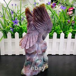 4.67LB ocean jasper hand carved eagle quartz crystal decoration healing rare