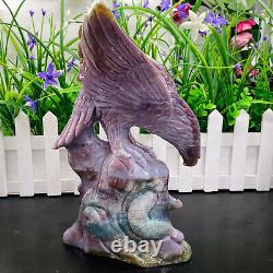 4.67LB ocean jasper hand carved eagle quartz crystal decoration healing rare