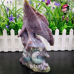 4.67LB ocean jasper hand carved eagle quartz crystal decoration healing rare