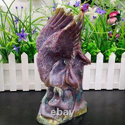 4.67LB ocean jasper hand carved eagle quartz crystal decoration healing rare