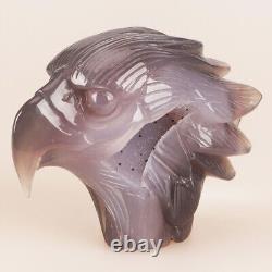 4.7 Natural Geode Agate Quartz Crystal Hand Carved Eagle Head Animal 510g