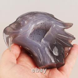 4.7 Natural Geode Agate Quartz Crystal Hand Carved Eagle Head Animal 510g