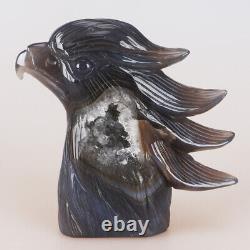 4.7 Natural Geode Agate Quartz Crystal Hand Carved Eagle Head Animal 609g