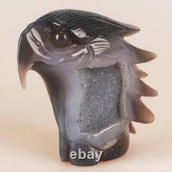 4.7 Natural Geode Agate Quartz Crystal Hand Carved Eagle Head Animal 610g