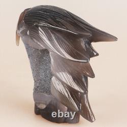 4.7 Natural Geode Agate Quartz Crystal Hand Carved Eagle Head Animal 610g