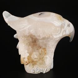 4.7 Natural Geode Agate Quartz Crystal Hand Carved Eagle Head Animal 626g