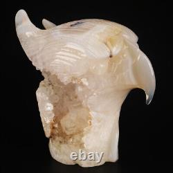 4.7 Natural Geode Agate Quartz Crystal Hand Carved Eagle Head Animal 626g