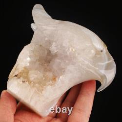 4.7 Natural Geode Agate Quartz Crystal Hand Carved Eagle Head Animal 626g