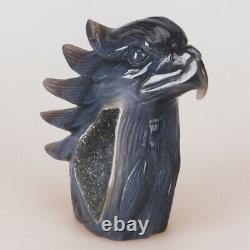 4.7 Natural Geode Agate Quartz Crystal Hand Carved Eagle Head Animal 627g