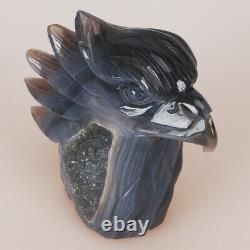 4.7 Natural Geode Agate Quartz Crystal Hand Carved Eagle Head Animal 627g