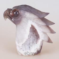 4.7 Natural Geode Agate Quartz Crystal Hand Carved Eagle Head Animal 713g