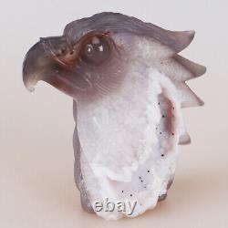 4.7 Natural Geode Agate Quartz Crystal Hand Carved Eagle Head Animal 713g