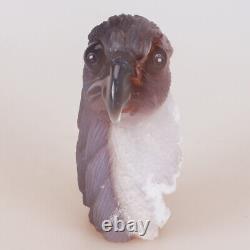 4.7 Natural Geode Agate Quartz Crystal Hand Carved Eagle Head Animal 713g