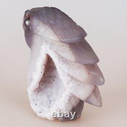 4.7 Natural Geode Agate Quartz Crystal Hand Carved Eagle Head Animal 713g