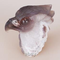 4.7 Natural Geode Agate Quartz Crystal Hand Carved Eagle Head Animal 713g