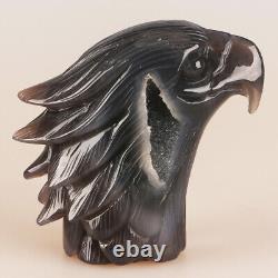 4.7 Natural Geode Agate Quartz Crystal Hand Carved Eagle Head Animal 724g