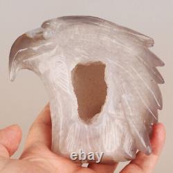 4.7 Natural Geode Agate Quartz Crystal Hand Carved Eagle Head Animal 802g