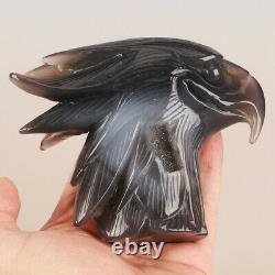 4.8 Natural Geode Agate Quartz Crystal Hand Carved Eagle Head Animal 620g