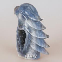 4.9 Natural Geode Agate Quartz Crystal Hand Carved Eagle Head Animal 661g