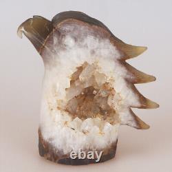 4.9 Natural Geode Agate Quartz Crystal Hand Carved Eagle Head Animal 789g