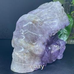 4.93LB Natural Agate geode amethys quartz hand-Carved eagle skull Reiki healing