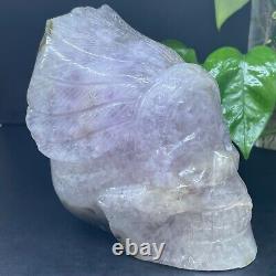 4.93LB Natural Agate geode amethys quartz hand-Carved eagle skull Reiki healing
