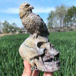 4.9LB Natural Drawing Stone Quartz Carved Crystal Eagle&Skull Healing. XK3414
