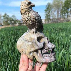 4.9LB Natural Drawing Stone Quartz Carved Crystal Eagle&Skull Healing. XK3414
