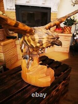 40 Exclusiv! Vintage big beautiful Hand Carved Wood Eagle Figure Statue USSR