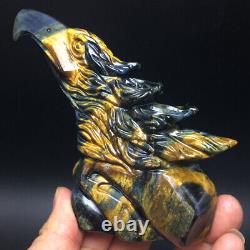 403g Natural Crystal. Tiger's-eye. Hand-carved. Exquisite eagle head statues60