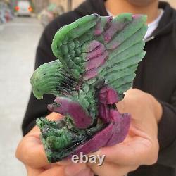 410g Natural Ruby green zoisite Hand carved Eagle crystal Healing