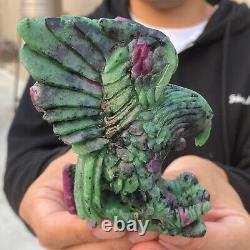 410g Natural Ruby green zoisite Hand carved Eagle crystal Healing