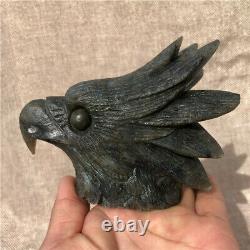 410g Natural labradorite Quartz hand carved crystal eagle head Healing