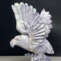 427G Natural Crystal Mineral Specimen. Purple Agate. Hand-carved EAGLE. Statue. GB