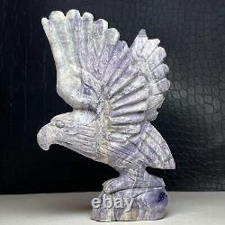 427G Natural Crystal Mineral Specimen. Purple Agate. Hand-carved EAGLE. Statue. GB