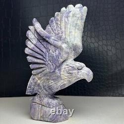 427G Natural Crystal Mineral Specimen. Purple Agate. Hand-carved EAGLE. Statue. GB