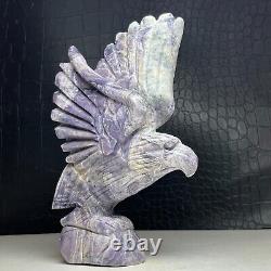 427G Natural Crystal Mineral Specimen. Purple Agate. Hand-carved EAGLE. Statue. GB