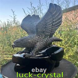 43.78LB Natural Obsidian Quartz Hand Carved Crystal Eagle Healing 1PC, HE12