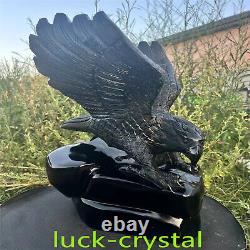 43.78LB Natural Obsidian Quartz Hand Carved Crystal Eagle Healing 1PC, HE12