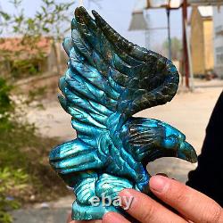 489G Natural beautiful labradorite crystal hand- carved Flying Eagle