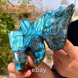 489G Natural beautiful labradorite crystal hand- carved Flying Eagle