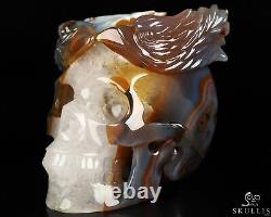 5.0 Premium Brazilian Agate Geode Hand Carved Crystal Skull and Eagle