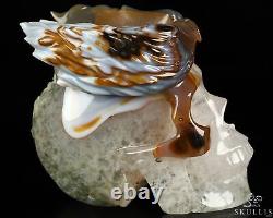 5.0 Premium Brazilian Agate Geode Hand Carved Crystal Skull and Eagle