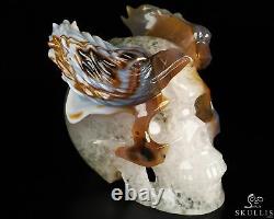 5.0 Premium Brazilian Agate Geode Hand Carved Crystal Skull and Eagle